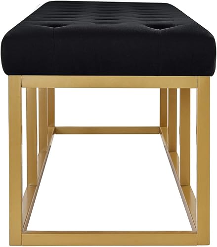 Miniatura 66 de 24 KF – Cabecero tapizado, copetudo, con relleno y botones y banco largo acolchado Marfil/Negro-48 Pulgadas,Negro/Dorado - 48