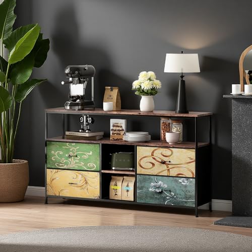 MEXUS Meuble TV, LED Meuble Tele Haut, Meuble TV avec Rangement, Etagères Réglables, 4 tiroirs en Tissu, Intégrez Solutions Rangement Optimisez Visionnage...