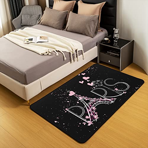 Loussiesd Eiffel Tower Living Room Rugs Area Rug Cherry Blossoms Paris Indoor Floor Mat for Decor Paris Decor Accent Rug Set Women Men Valentines Non Slip Area Runner Rug 100 * 150cm - Image 4