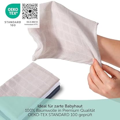 MAKIAN 6 Stück Baby Waschhandschuh klein, 15x20 cm - Waschlappen Set, Mullwaschhandschuh aus 100% Baumwolle, ÖkoTex Standard 100 geprüft - Graphit/Greige/Weiß – Bild 5