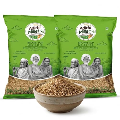 Image of Adithi Unpolished Browntop Millet Rice - Low Glycemic Index 21 make healthy Gluten-Free Choti Kangni /Andu Korralu | Fiber & Protein Rich Grains that cooks in 6-8 minutes, Net weight 900g pack of 2.