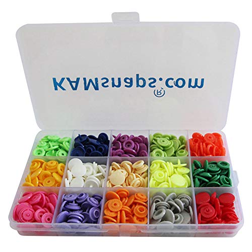 15-Color KAMsnaps® Storage Container 150 Sets Size 20 (1/2") Plastic KAM Snaps Button Fasteners Bibs Diaper Closures (B10 B24 B28)