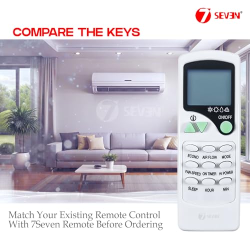 Image of 7SEVEN Compatible with Videocon AC Remote Control Model 7 Suitable for 1 1.5 2 Ton Split and Window Air Conditioner - Match Each Key by Key Exactly with existing AC Remote Function