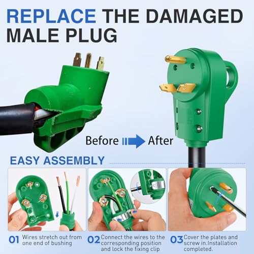 Image of Nilight 30 Amp RV Male Replacement Plug with Handle ETL Listed