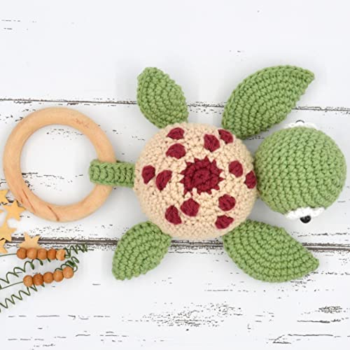 Image of Love Crochet Art Animal Shape Crochet Rattle Cum Soft Toy for Infant, Kids & Babies, Early Age Gift Toys (Turtle - Green)