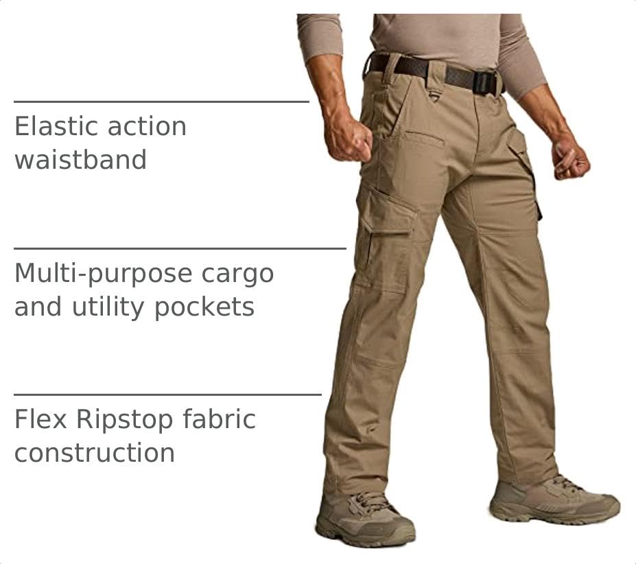 Image of CQR Men's Flex Ripstop Tactical Pants, Water Resistant Stretch Cargo Pants, Lightweight EDC Hiking Work Pants