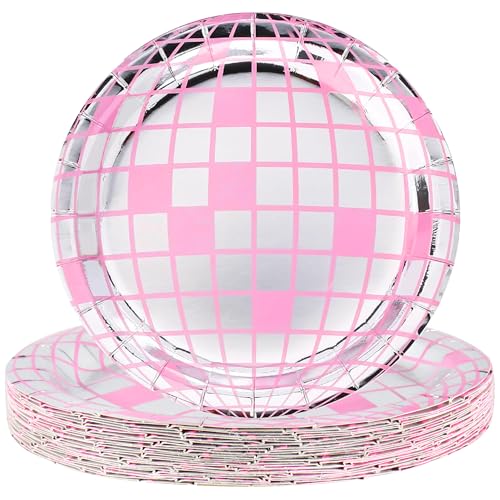 AEXHOT 25PCS Disco Ball Paper Plates, Disposable Disco Plates Dessert Plates Disco Party Decorations, for 70s Groovy Party, Wedding Bachelorette Last Disco Birthday Party Picnic (7