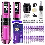 Mast Tattoo Flip4 Pro Kit pour Machine à Tatouer Sans Fil, 7 Courses Réglables de 2,5 à 4,5 mm, 2 Piles de 2000 mAh pour Débutants et Professionnels Rose
