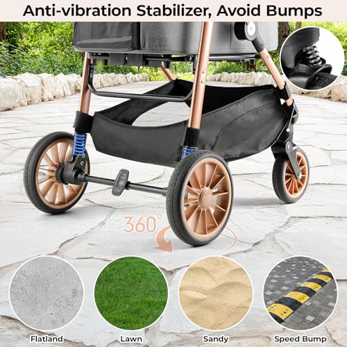MAMIZO Pet Stroller for Medium Dogs and Cats up to 55lbs, Premium 3-in-1 Cat and Dog Stroller, with Detachable Carrier and One-Click Folding Design, with 4 Wheels are More Stable