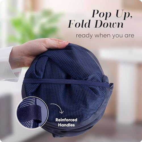 Handy Laundry Collapsible Mesh Pop Up Laundry Hamper 2-Pack – Large Foldable Laundry Basket with Side Pocket, Breathable & Durable, Space-Saving for Clothes, Toys, Travel, Dorm, Bedroom, Blue by Handy Laundry - Image 3