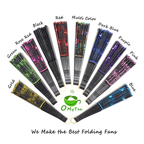 Omytea "Peacock" Folding Hand Held Fans Bulk For Women - Spanish/Chinese/Japanese Vintage Retro Fabric Fans For Wedding, Church, Party, Gifts (Mixed Colors, 10Pcs) #TOP5