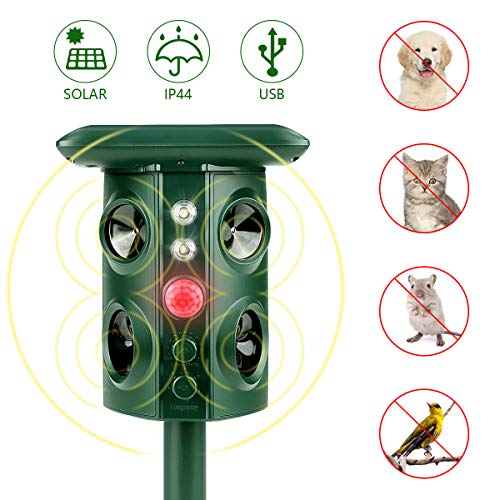 Preisvergleich Produktbild BestCool Ultraschall Tiervertreiber, Solar Tierabwehr Wasserdicht Abwehr Katzenschreck Hundeschreck Marderabwehr vogelabwehr mit 4 Lautsprechern und 2 LED-Blinklichtern
