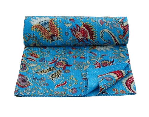 NANDNANDINI TEXTILE Kantha Colcha India Hecha a Mano de algodón Doble Kantha Bohemia Colcha Coton Kantha Manta Ralli Gudri Colcha Acolchada Hecha a Mano Kantha Comforer