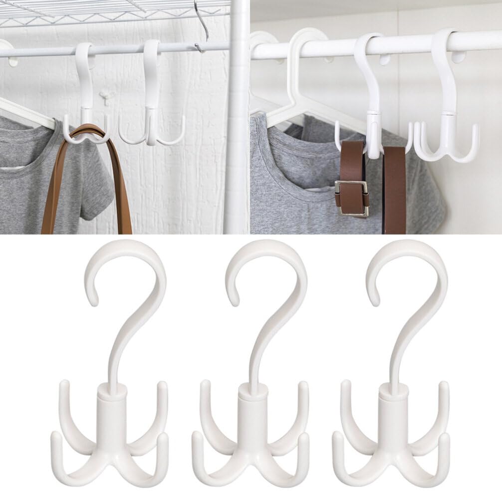 STOBAZA Multi-Function 3pcs Towel Hanger Rotating Hook -Mounted Shoe Rack Scarf Belt Organizer