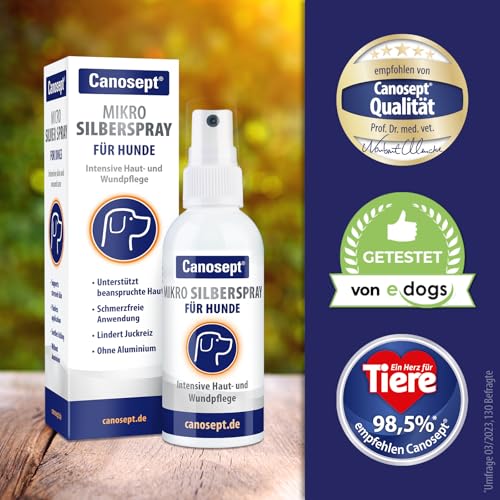 Canosept Mikro Silberspray für Hunde 75ml - Silberspray Hund gegen Juckreiz Hund - Wundspray Hund - Schmerzfrei für den Hund - ohne Aluminium & kolloidales Silber - spendet Feuchtigkeit