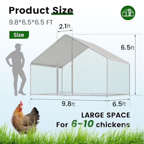 Chicken Coop Large Metal Chicken Run for 6/10 Chickens Poultry Cage with Waterproof Cover for Duck Walk-in Chicken Pen for Yard