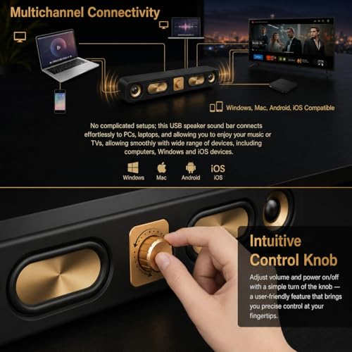 Image of CASON 25W Portable Wireless Bluetooth Soundbar- Vintage Stereo Speakers with FM Radio Sound,8 Hours Battery Life, AUX /USB /TF Card Input,Type C Charging (Black)