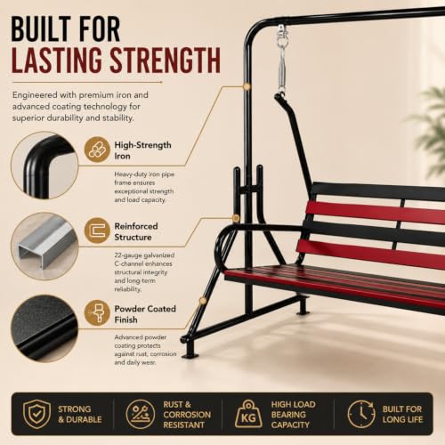Image of Kaushalendra 2-Seater Swing Jhula Indoor /Outdoor - Iron Swing with Stand, 300 Kg Capacity, 116.8 cm
