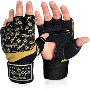 Quick Gel Boxing Wraps Under Boxing Gloves - Kickboxing MMA Muay Thai - Fist, Knuckle, Wrist Wrap Protection Inner Glove Hand Wraps - Men Women Kids - MoneyFyte (Black/Gold, S/M)