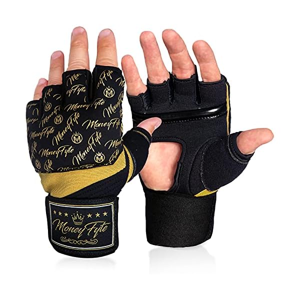 MoneyFyte-Precision-Striking-Quick-Gel-Hand-Wraps-for-Punching-Under-Boxing-Gloves--Wrist-Knuckle-Hand-Support-for-Men-Women-Kids-Youth--for-Boxing-MMA-Muay-Thai-Kickboxing-Training Quick Gel Boxing Wraps Under Boxing Gloves - Kickboxing MMA Muay Thai - Fist, Knuckle, Wrist Wrap Protection Inner Glove Hand Wraps - Men Women Kids - MoneyFyte (Black/Gold, S/M)