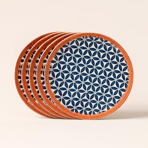 Image of YELONA Ceramic Plate Set of 4 | 8-Inch Honeycomb Design Porcelain Dinner Plates | Floral Petal Pattern | Microwave & Dishwasher Safe | 20 CM | Lead-Free Tableware