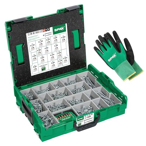 SPAX Montagekoffer - L-BOXX groß mit 2.445 Senkkopfschrauben in 16 Abmessungen, WIROX A9J, T-STAR plus, inkl. Arbeitshandschuhen und BITBOX, 8000000294532