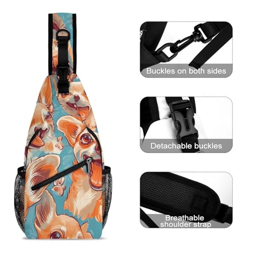 Happy Chihuahua Dogs Fashion Sling Bag Shoulder Chest Crossbody Bags Backpack Travel Hiking3