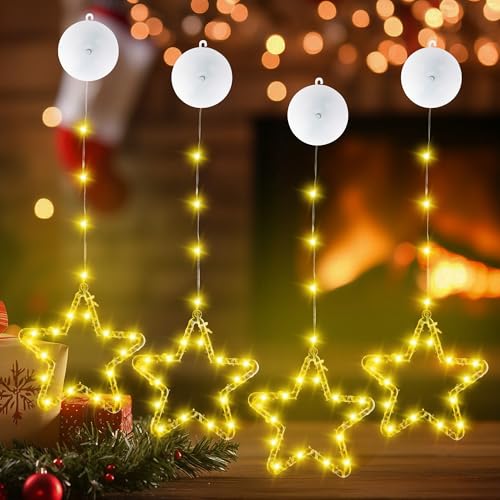 DUBUOZA 4 Stück LED Sterne Weihnachtsbeleuchtung mit Saugnäpfe und...