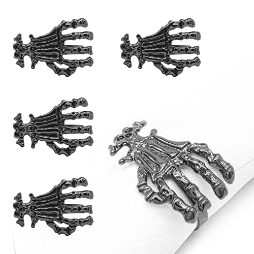 4 Pieces Black Skeleton Hand Napkin Rings Skull Napkin Holder for Halloween, Party, Carnival Dinning Table