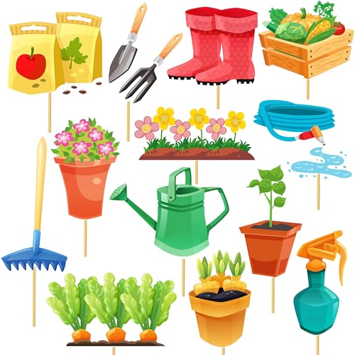 21Pcs Gardening Tool Centerpiece Sticks Garden Birthday Party Decorations Garden Tool Theme Centerpiece Decorations for Spring Theme Birthday Party Garden Baby Shower Supplies