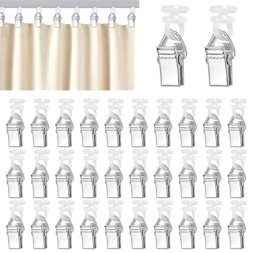 Quelcc Vorhang Clips 100 Stück Gardinenhaken mit Rollen Gardinenröllchen für Schiene Hochwertige Eisen/Kunststoff Gardinenhaken