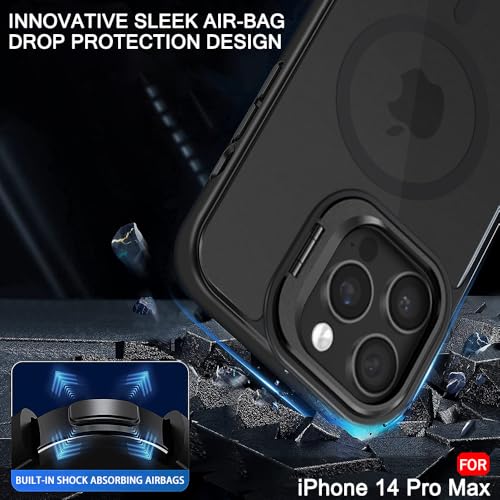 Image of TheGiftKart Hybrid Matte Frosted Back Cover Case for iPhone 14 Pro MAX Compatible with MagSafe | Built-in Stand | Shockproof Hard Back Case Cover for iPhone 14 Pro MAX (PC & TPU, Translucent Black)