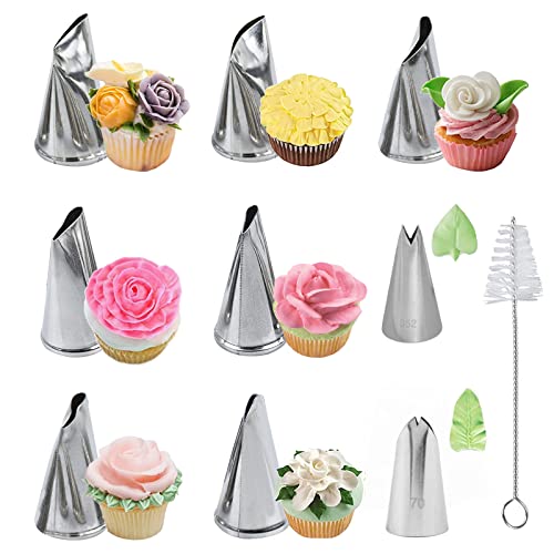 Bocchette Ugelli Fiori, 10 Pz Ugello in Acciaio Inossidabile ugelli per decorare torte beccucci in Acciaio Inox Acciaio Inox Decorazione Torte Set per dolci fai da te Cupcakes