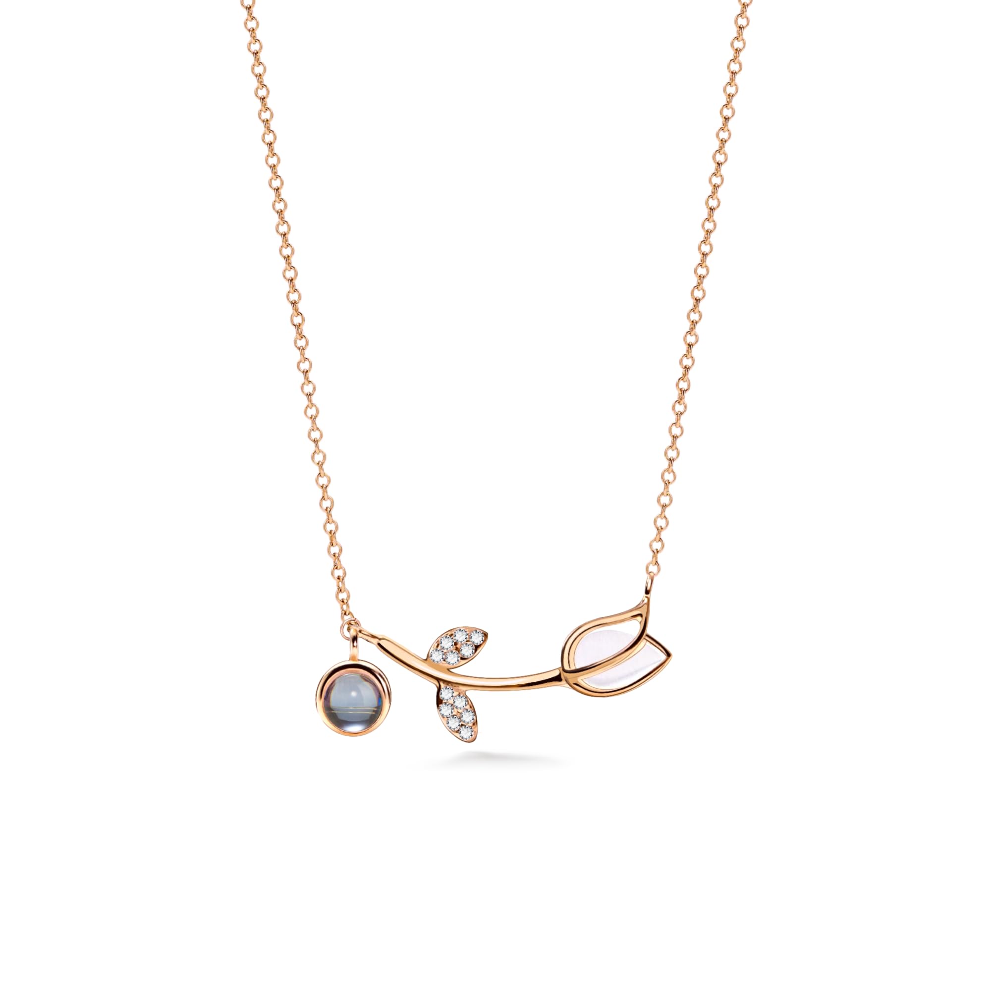PERIMADE Collana con proiezione di immagini personalizzate con ciondolo a forma di tulipano opale, testo personalizzato e amore in 100 lingue CZ Memorial Charm Collana regalo di compleanno di Natale