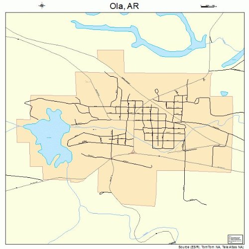 Large Street & Road Map of Ola, Arkansas AR Printed poster size wall