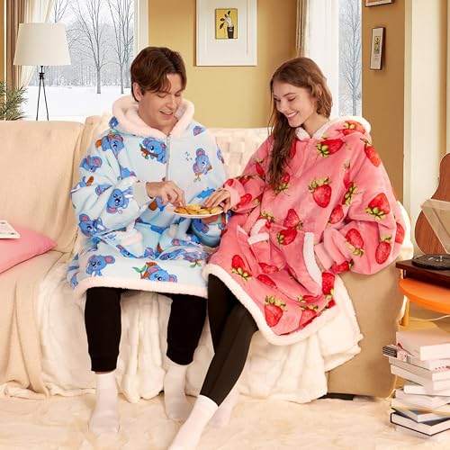Image of Giggling Getup Wearable Blanket Hoodie for Adults Gifts for Teen Girls Sister Women Sherpa Fleece Printed Hooded Blanket Sweatshirt Warm Cozy with Pocket & Sleeves Sky Blue Koala