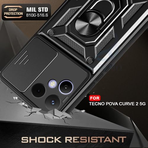 Image of AESTMO Tough Armor Tecno Pova Curve 2 Bumper Back Case Cover | Ring Holder & Sliding Camera Shield Cover | 360 Degree Protection Back Case Cover for Tecno Pova Curve 2 (Black)
