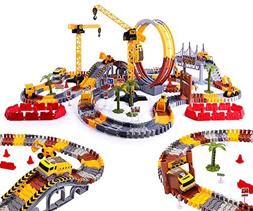 2021 Newest Construction Race Track Toy for Boy, 245PCS Flexible Race Car Playset for Kids, Best Play Vehicles Set Train Tracks Construction Toy Gift for Boys Girls 3 4 5 6 7 8 Years Old