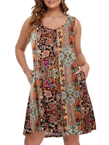 Image of BELAROI Women Plus Size Sundress Summer Casual Sleeveless Tshirt Dress Tie Dye Swing Tank Dresses with Pockets Beach Cover up