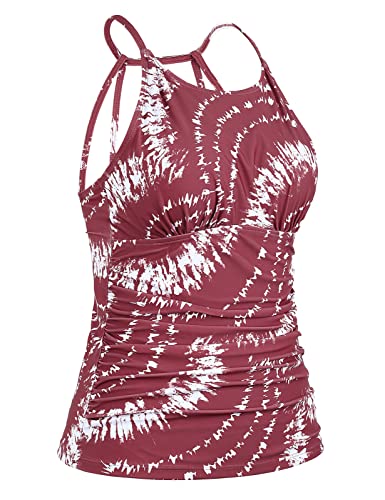 Cadocado Women's Tankini Top Strappy Back Bathing Suit Slimming Control Swimsuits Top Ruched Swimwear Top Only2
