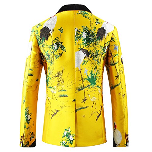 Mens Blazer Jacket Bright Yellow Slim Fit Printed Casual Blazer for Men US Size 42 Yellow3