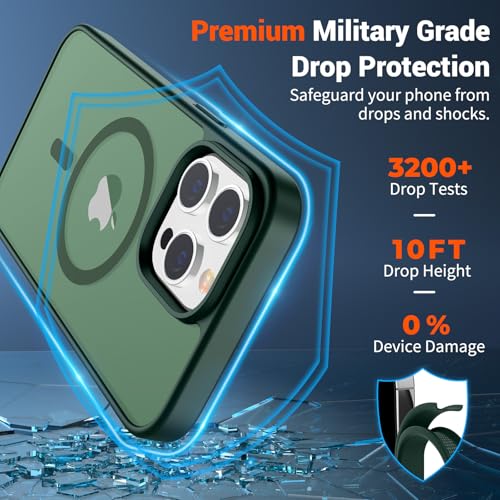 Image of SUPFINE Magnetic for iPhone 14 Pro Case (Compatible with MagSafe)(Military Grade Drop Protection) Translucent Matte Shockproof Phone Case,Forest Green
