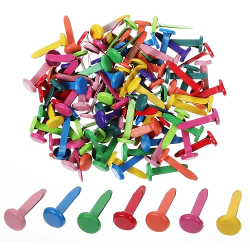 LXUEJIE 200 Stück Mini Runde Brads, Bunte Musterbeutelklammern Musterklammern Metall Rundkopfklammern Wiederverwendbar Mini Brads für Scrapbooking Büro Papier Briefklammern Basteln DIY (7 x 18 mm)