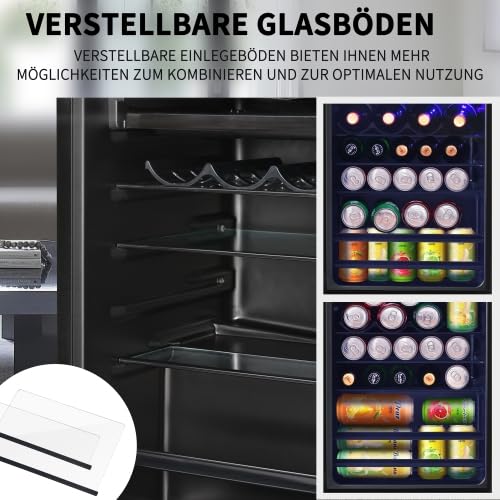 Merax Getränkekühlschrank 76L, Mini Kühlschrank mit Gefrierfach, 6L Gefrierfach + 70L Kühlfach, 43dB, LED-Beleuchtung, 5 Temperatureinstellungen, Energiesparend
