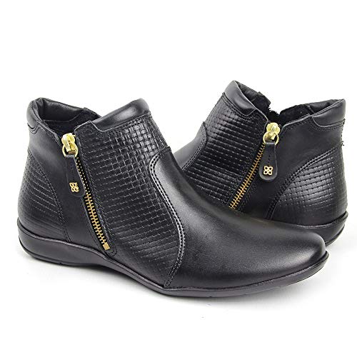 Bota Feminina Cano Curto Flat Em Couro Com Fecho Lateral Perletto
