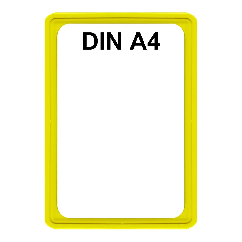12 Plakatständer DIN A4 Rahmen gelb, Teleskopständer höhenverstellbar bis 580 mm mit Teleskoprohr ALU Kunststoff, Fuß eckig 160x192 mm Stahl schwarz, Kundenstopper, Aufsteller