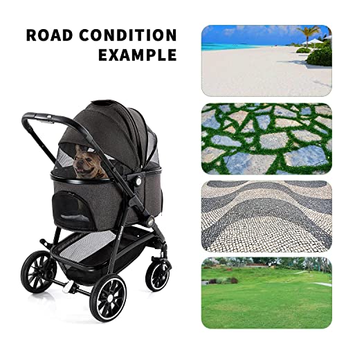 Kenyone Pet Stroller, 3 in 1 Multifunction Pet Travel System 4 Wheels Foldable Aluminum Alloy Frame Carriage for Small… - Image 7