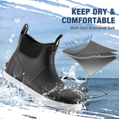 Rain Boots for Men, Waterproof Ankle Mens Deck Boots Anti-Slip Comfort Rubber Boots Chelsea Garden Shoes for Yard Fishing Outdoor Work2