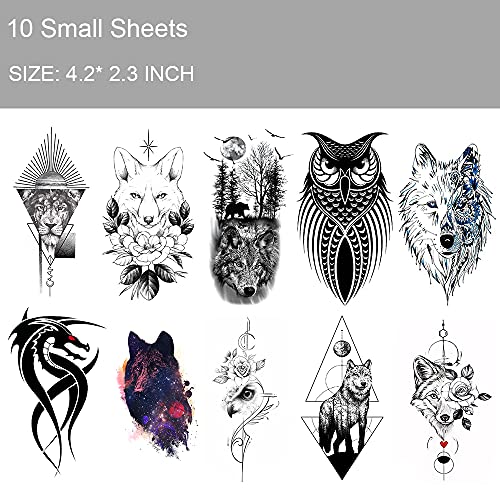 20 Sheets Large Owl Temporary Tattoos For Men Women, Realistic Owl Temporary Tattoo Stickers For Adults 3D Fake Wolf Lion Dragon Totem Animals Tatoos #TOP3