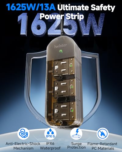 Image of Outdoor Power Strip, 3 AC Outlets, 15 FT, 1625W /13A High-Power Single-Device Use, with Anti-Electric Shock & IPX6 Waterproof, Ideal for Backyard, Patio, Garage, Kitchen, Workshop, NO Switch